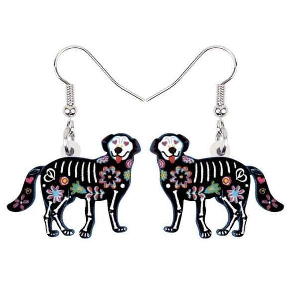 Dia de los Muertos Dog Earrings Skeleton Lab Halloween Labrador - Picture 1 of 5